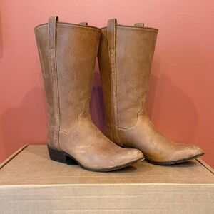 Brown Deerskin Leather Cowboy Boots